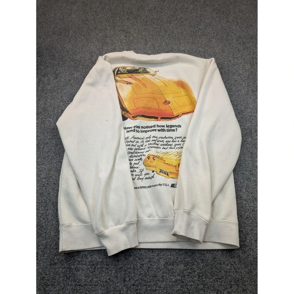 Corvette Sweatshirt Mens Large White 1974 Corvette Ad Graphic Pullover Chemistry